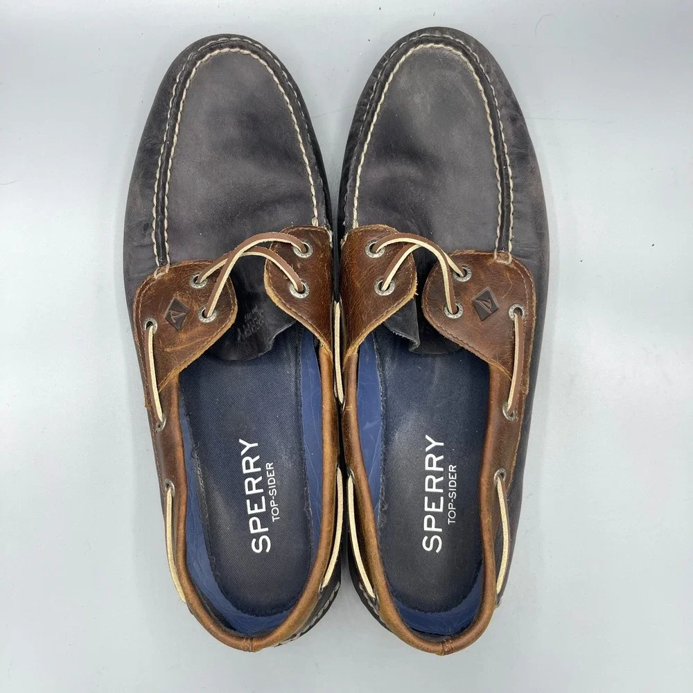 Sperry Top-Sider Leeward Boat Shoes Mens US‎ 13M Navy Brown Upper Leather Preppy